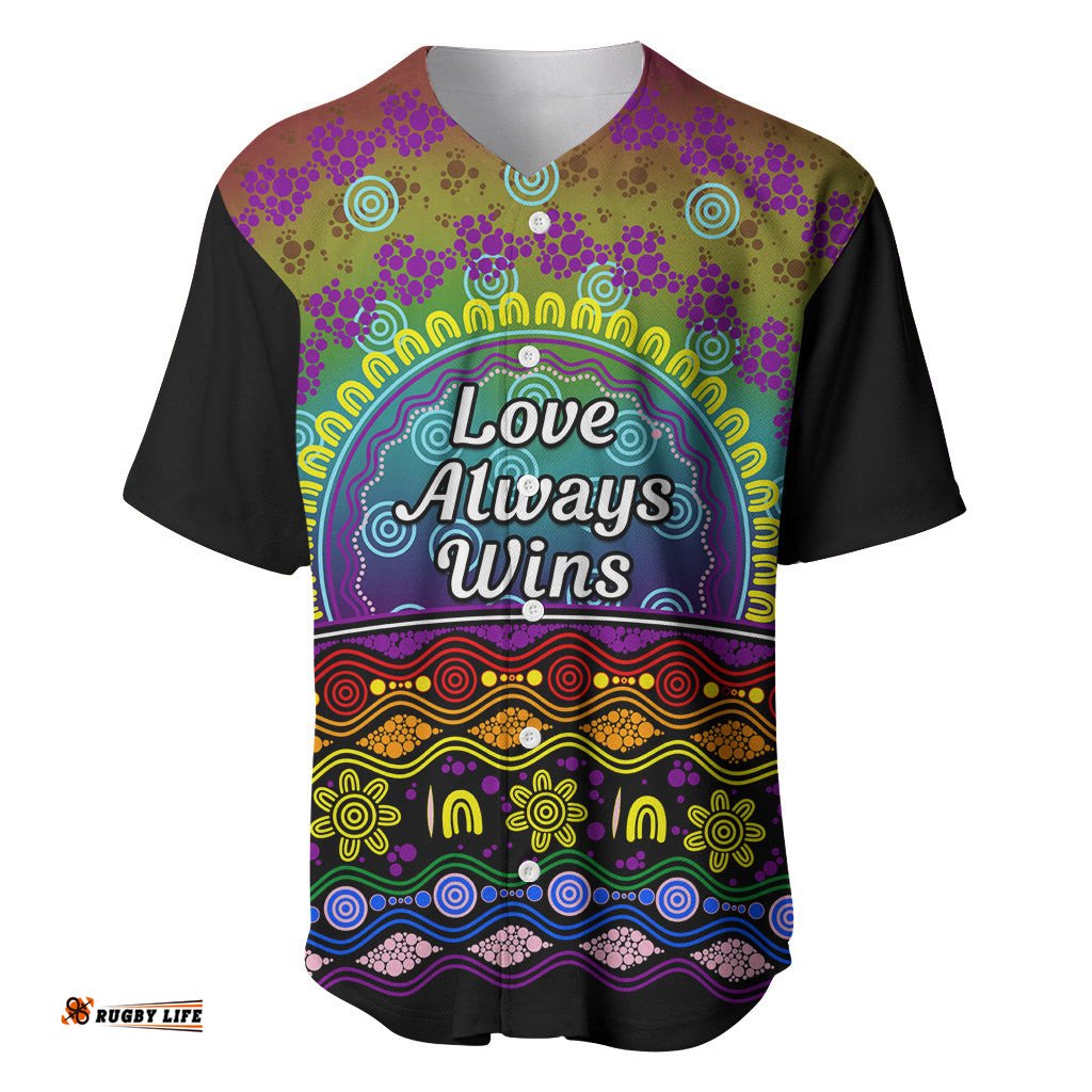 Australia LGBT History Month Baseball Jersey Shirt Love Always Wins Aboriginal