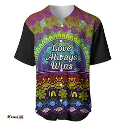 Australia LGBT History Month Baseball Jersey Shirt Love Always Wins Aboriginal