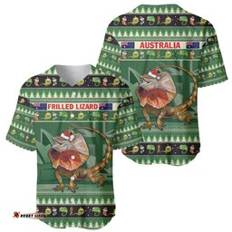 Aussie Frilled Lizard Baseball Jersey Shirt Merry Christmas