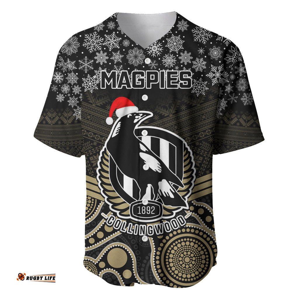 Custom Collingwood Football Christmas Baseball Jersey Shirt Merry Xmas Mix Aboriginal Art