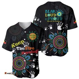 NAIDOC 2024 Indigenous Aboriginal Baseball Jersey Shirt The Fire Burns Forever