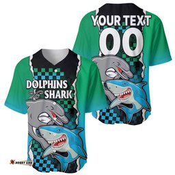 Custom NRL Combine Rabbitohs and Shark Baseball Jersey Shirt Sporty Style