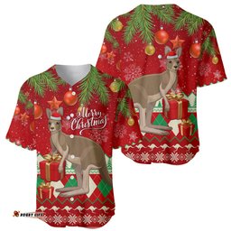 Australia Christmas Baseball Jersey Shirt Aussie Kangaroo Santa Merry Xmas