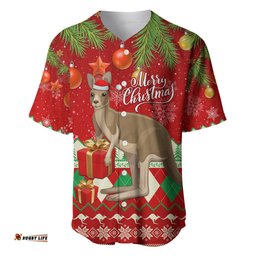 Australia Christmas Baseball Jersey Shirt Aussie Kangaroo Santa Merry Xmas