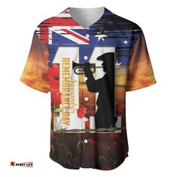 Australia Rememberance Day Baseball Jersey Shirt 11 November Poppy Field With Last Post