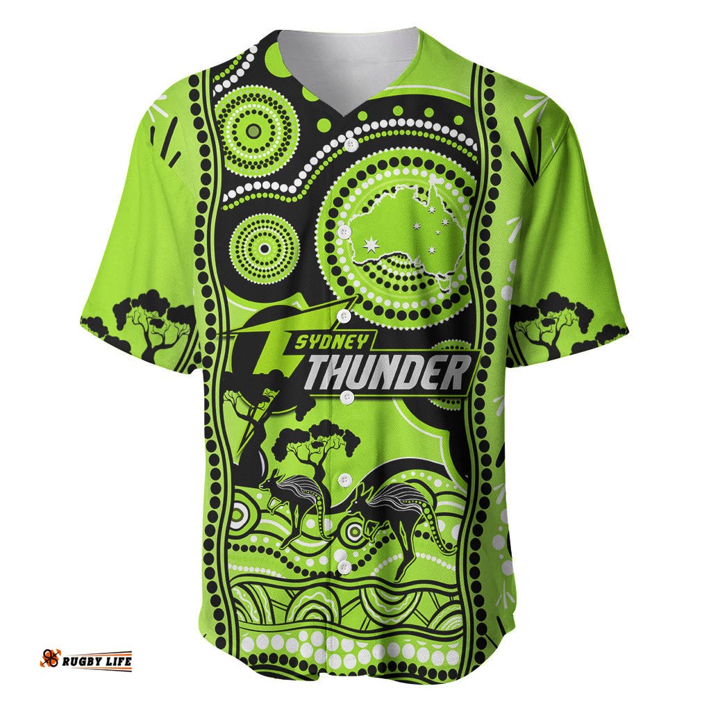 Sydney Thunder Cricket Baseball Jersey Shirt Happy Australia Day Aboriginal Art