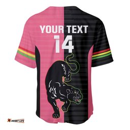 Custom Panthers Rugby Baseball Jersey Shirt Black Pink Color Sporty Style