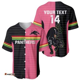 Custom Panthers Rugby Baseball Jersey Shirt Black Pink Color Sporty Style
