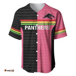 Custom Panthers Rugby Baseball Jersey Shirt Black Pink Color Sporty Style