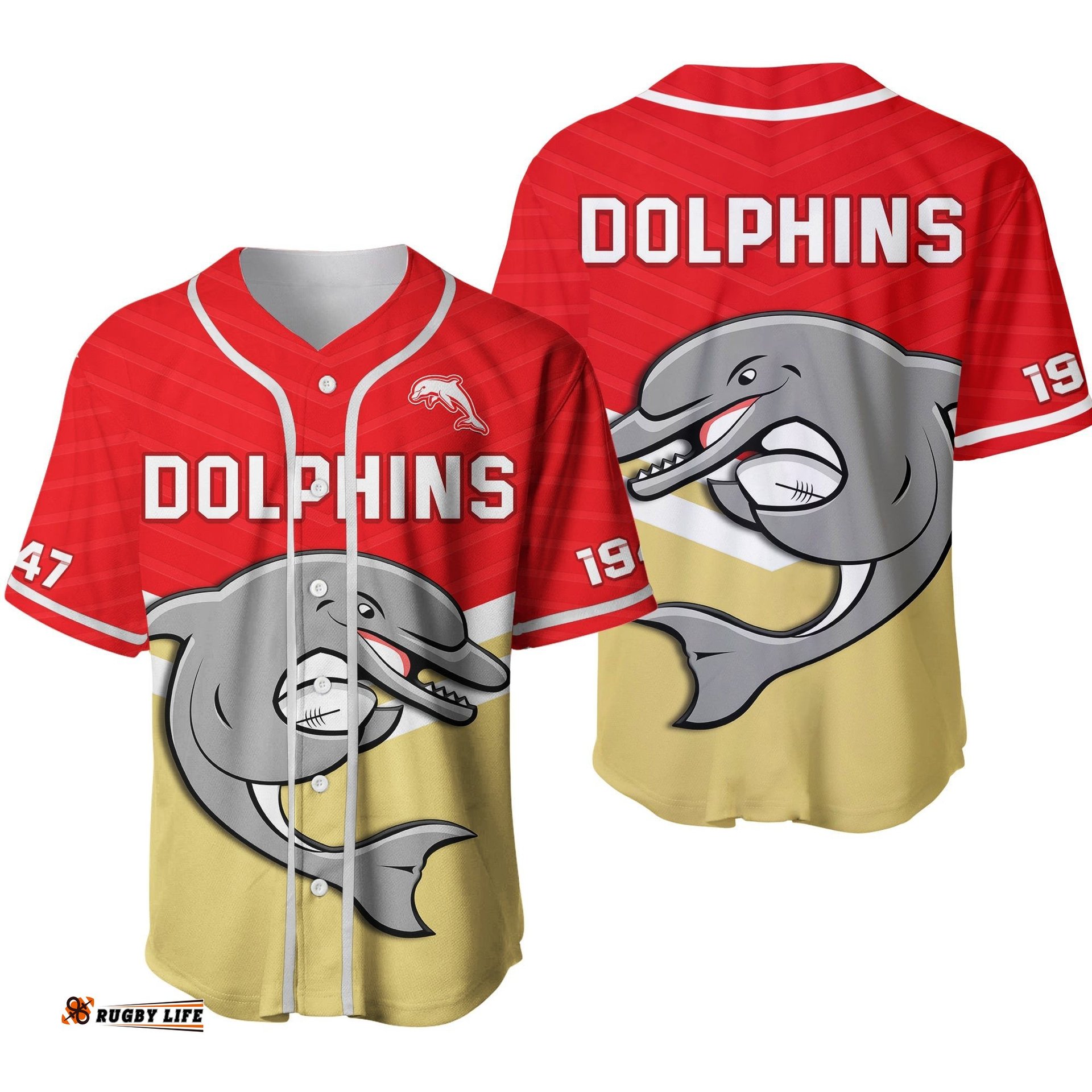 Dolphins Rugby Baseball Jersey Shirt Sporty Style Strip Ver.01