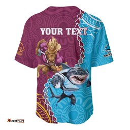 Personalised Sharks And Broncos Rugby Baseball Jersey Shirt Aboriginal Mix Polynesian Pattern