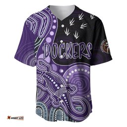 Personalised NAIDOC Week AFL Dockers Baseball Jersey Shirt Aboriginal Dot Art Lizard Mix Boomerang