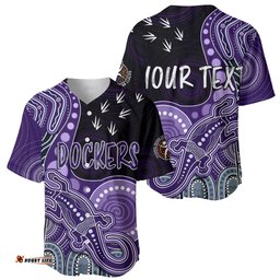 Personalised NAIDOC Week AFL Dockers Baseball Jersey Shirt Aboriginal Dot Art Lizard Mix Boomerang