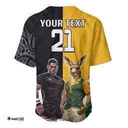 Custom New Zealand and Australia Rugby Baseball Jersey Shirt Kangroo and Maori Warrior Together