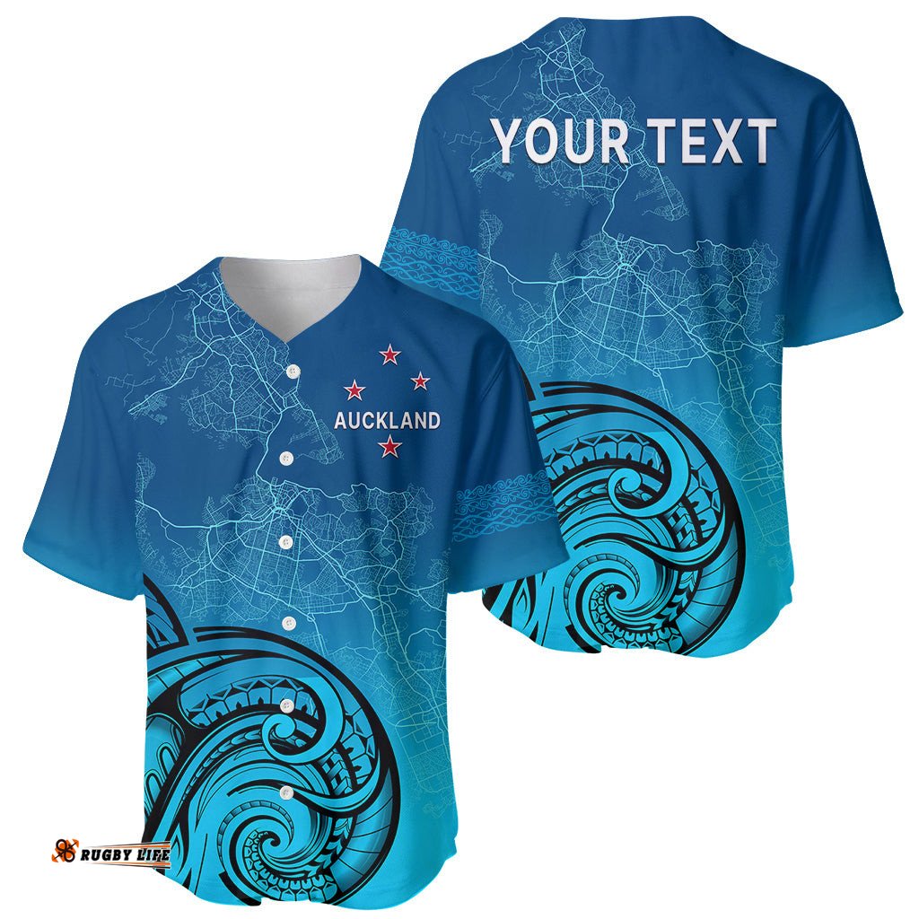 Custom Personalised Auckland New Zealand City Map Baseball Jersey Shirt