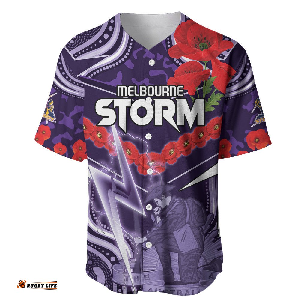Custom Storm Rugby ANZAC Baseball Jersey Shirt Melbourne Gallipoli Soldier With Aboriginal Art
