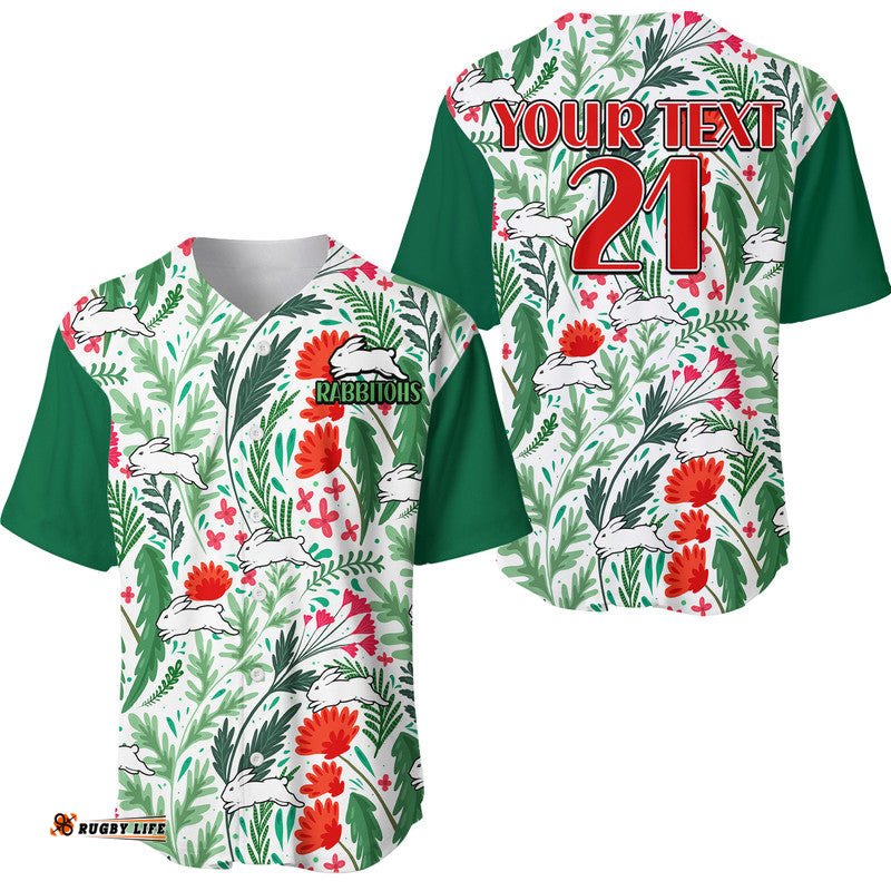 Custom Personalised Rabbitohs Poppy Flowers Field Baseball Jersey Shirt