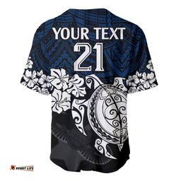 Custom Cowboys Rugby Baseball Jersey Shirt Hibiscus and Turtle With Polynesian Pattern