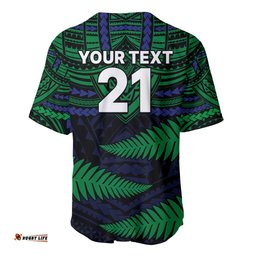 Custom Warriors Rugby Baseball Jersey Shirt Aotearoa Fern Polynesian Pattern