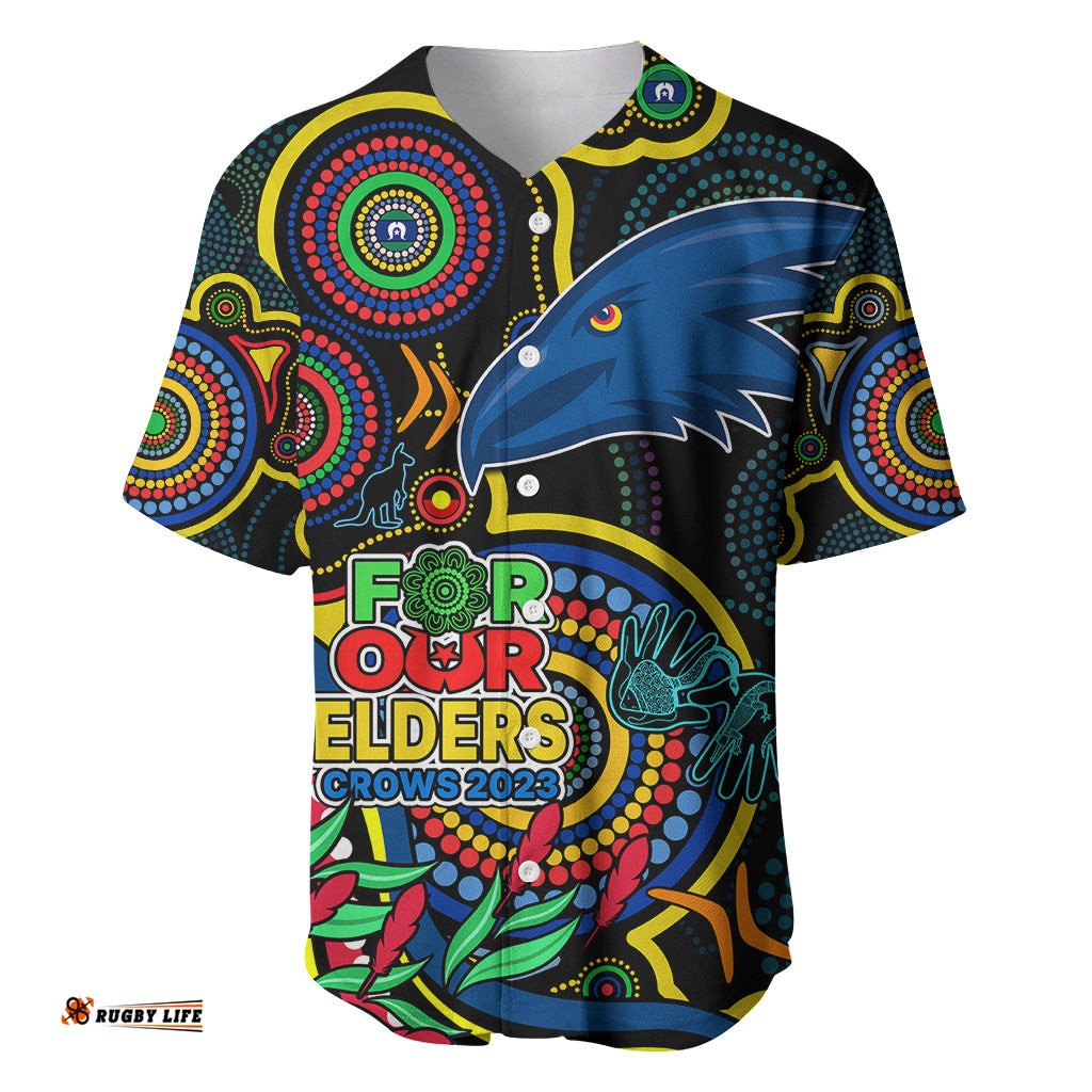 Custom Crows Football Aboriginal Art Baseball Jersey Shirt NAIDOC Indigenous Tribal