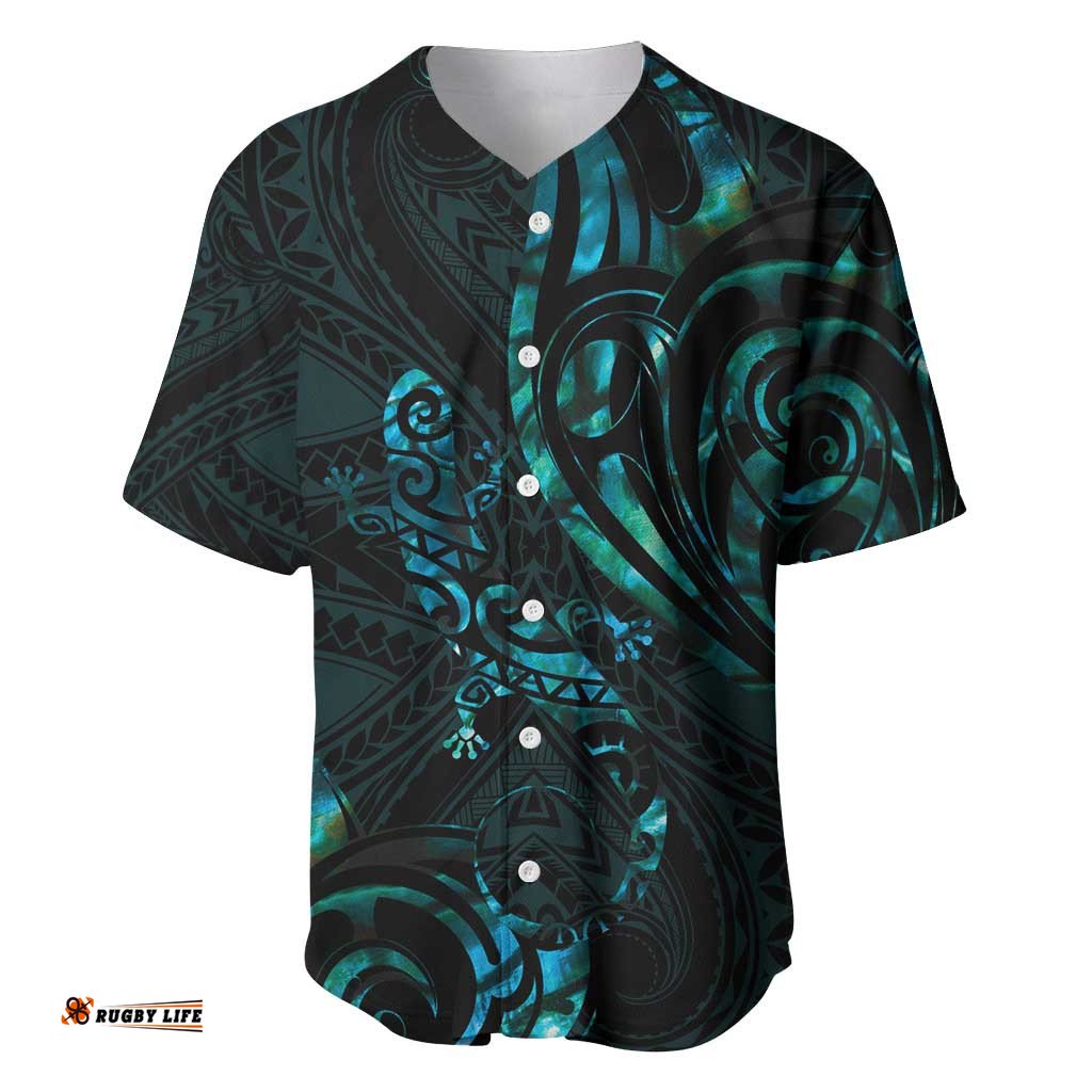 New Zealand Skink Baseball Jersey Shirt Aotearoa Maori Mix Paua Shell