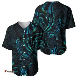 New Zealand Skink Baseball Jersey Shirt Aotearoa Maori Mix Paua Shell