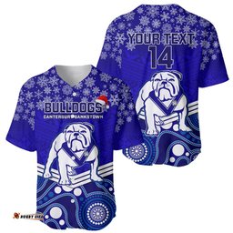 Custom Bulldogs Rugby Christmas Baseball Jersey Shirt Merry Xmas Mix Aboriginal Art