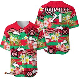 Custom Personalised Rabbitohs Rugby Baseball Jersey Shirt Tropical Flowers And Palm Hawaiian Style