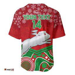 Custom Rabbitohs Rugby Christmas Baseball Jersey Shirt Merry Xmas Mix Aboriginal Art
