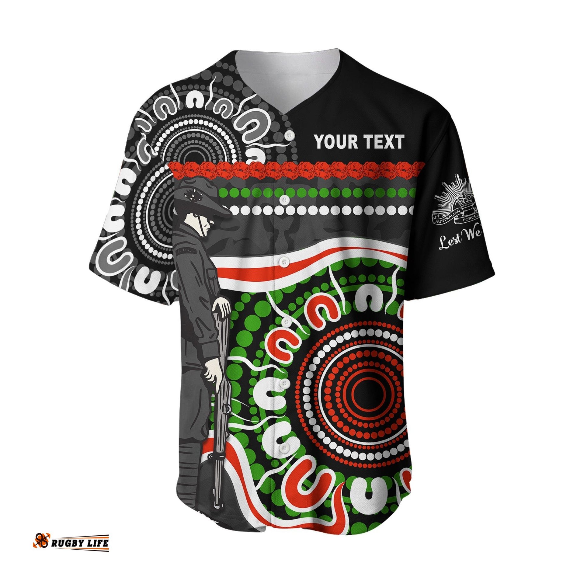 Custom Personalised Panthers Anzac Day Baseball Jersey Shirt Aboriginal Lest We Forget Ver.01