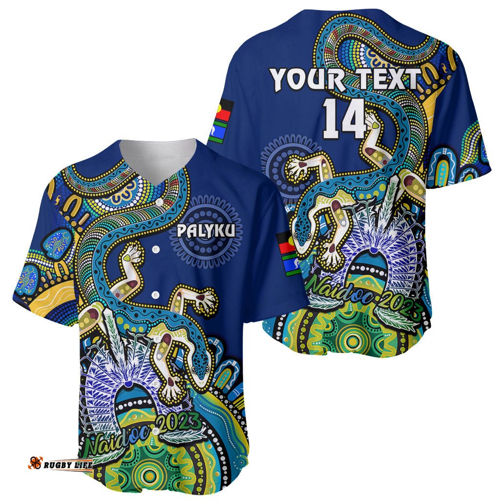 Custom Text And Number Australia NAIDOC Baseball Jersey Shirt Palyku Indigenous Lizard For Our Elders