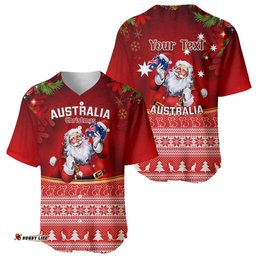 Personalised Australia Christmas Baseball Jersey Shirt Xmas In July Happy Santa Claus With Map Red Style