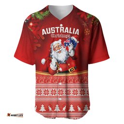 Personalised Australia Christmas Baseball Jersey Shirt Xmas In July Happy Santa Claus With Map Red Style