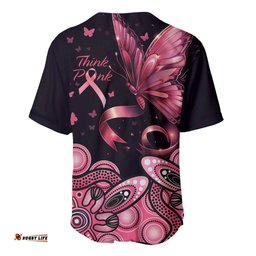 Think Pink Butterfly Ribbon Aboriginal Art Baseball Jersey Shirt