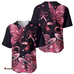 Think Pink Butterfly Ribbon Aboriginal Art Baseball Jersey Shirt