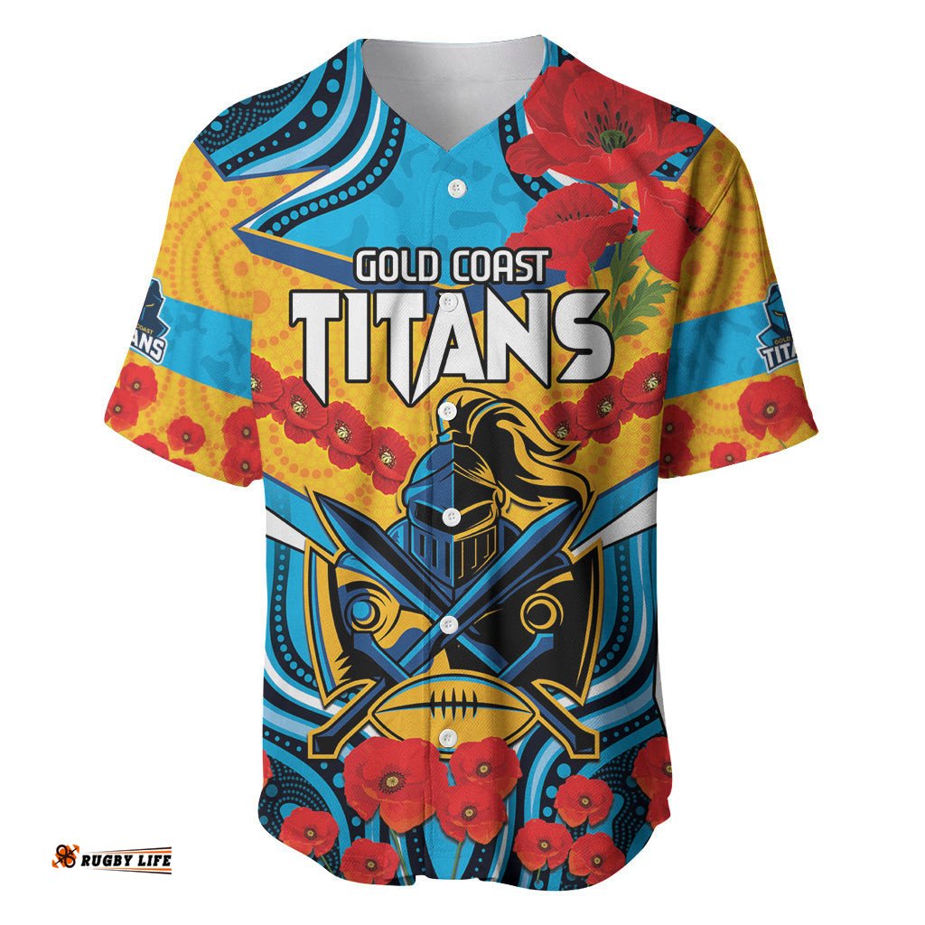 Custom GLD Titans Rugby ANZAC Baseball Jersey Shirt Gallipoli Soldier With Aboriginal Art