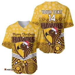 Custom Hawthorn Football Christmas Baseball Jersey Shirt Merry Xmas Mix Aboriginal Art