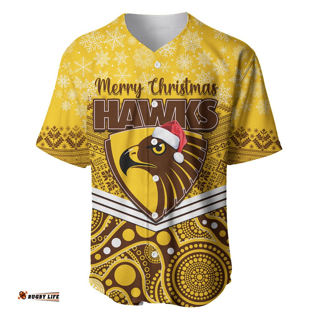 Custom Hawthorn Football Christmas Baseball Jersey Shirt Merry Xmas Mix Aboriginal Art