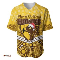 Custom Hawthorn Football Christmas Baseball Jersey Shirt Merry Xmas Mix Aboriginal Art