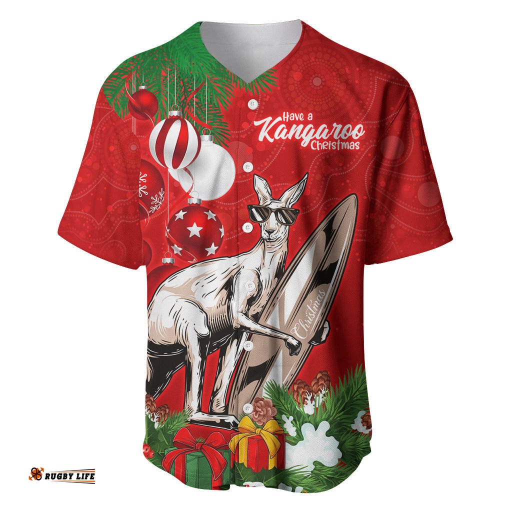 Personalised Kangaroo Lover Baseball Jersey Shirt Australia Merry Christmas Aboriginal