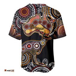 Australia Aboriginal Baseball Jersey Shirt Australian Map With Kangaroo Indigenous Art