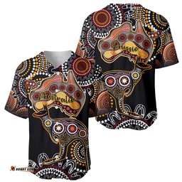 Australia Aboriginal Baseball Jersey Shirt Australian Map With Kangaroo Indigenous Art