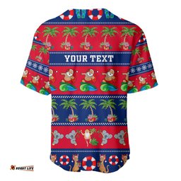 Personalised Australia Christmas Baseball Jersey Shirt Aussie Santa Claus Beach Xmas Vibes