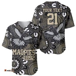 Custom Magpies NAIDOC Week 2024 Baseball Jersey Shirt Fire Burning Aboriginal Dots Art