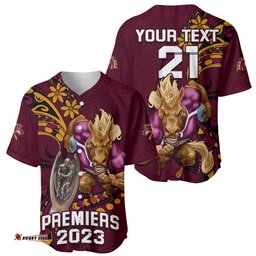 Custom NRL Broncos Premiers Baseball Jersey Shirt Mascot with Polynesian Pattern Version