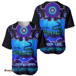 Personalised Australia Capricorn Goanna Zodiac Baseball Jersey Shirt Auz Astrology Aboriginal Blue