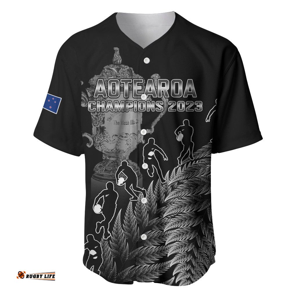 Custom New Zealand Silver Fern Rugby Baseball Jersey Shirt All Black Go Champions With Trophy Proud