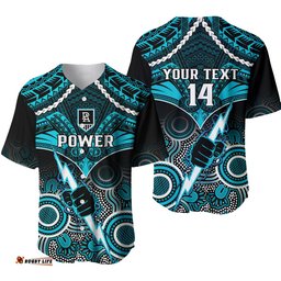 Personalised Port Adelaide Football Baseball Jersey Shirt Power Aboriginal Mix Polynesian Pattern