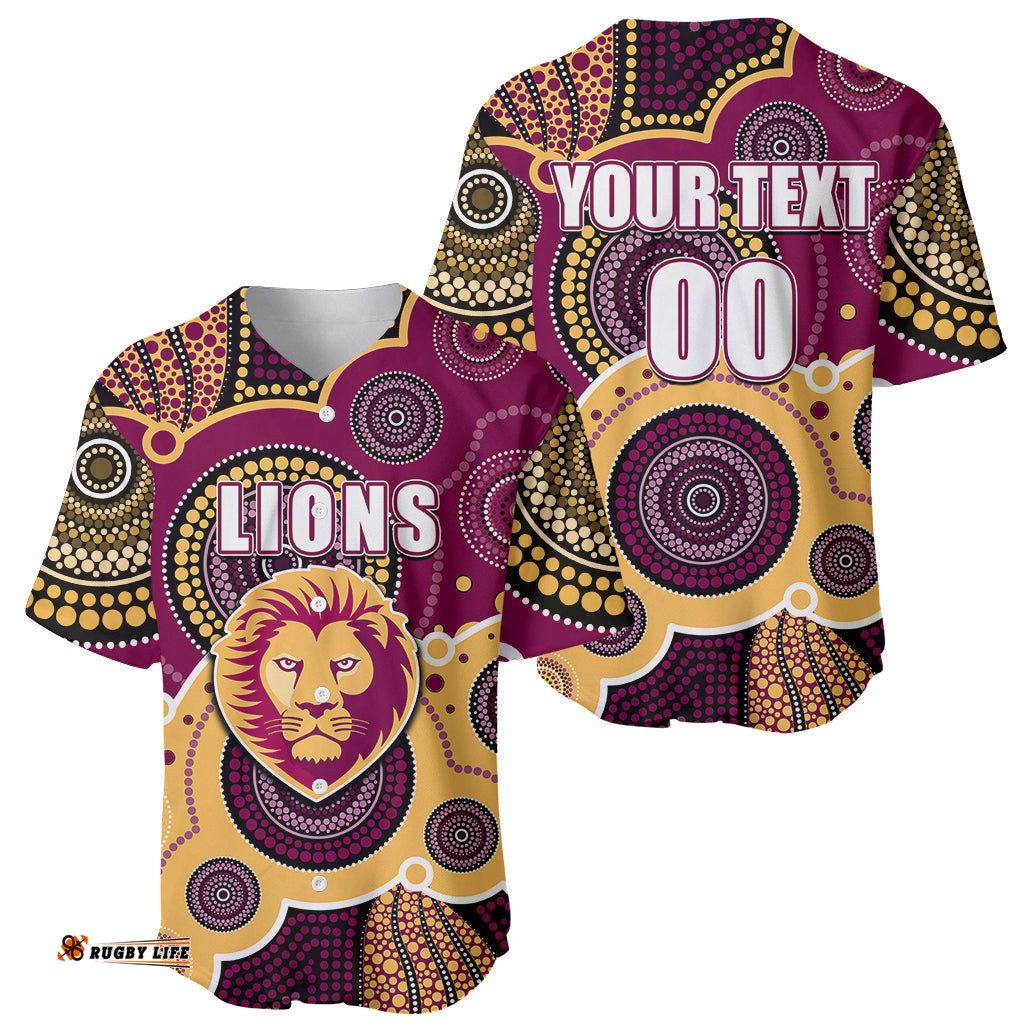 Custom Personalised And Number Lions AFL Baseball Jersey Shirt Aboriginal Patterns 03