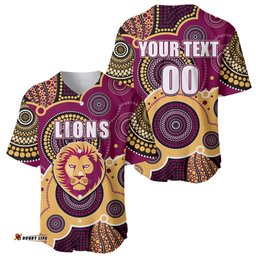 Custom Personalised And Number Lions AFL Baseball Jersey Shirt Aboriginal Patterns 03
